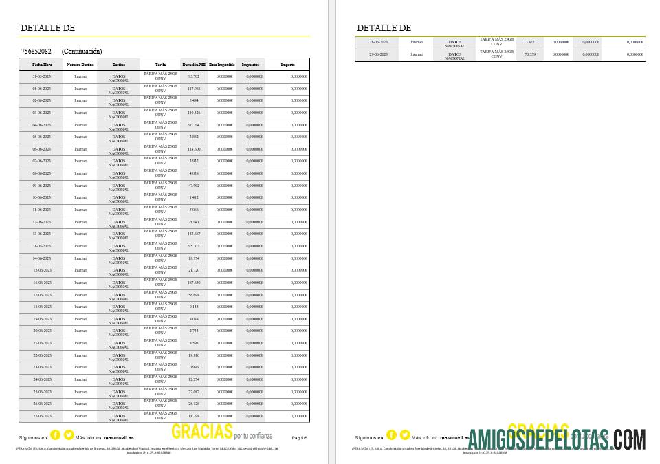 Espanha Masmovil Internet Utility Bill Formatos Word e PDF, 6 páginas. modelo